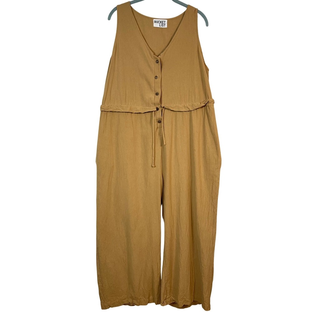 BUCKETLIST Mustard-Tan Sleeveless Button-Front Jumpsuit